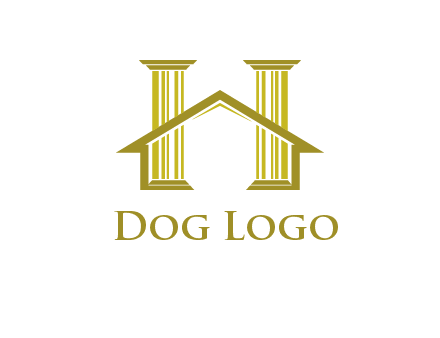 two pillars with a house forming an H