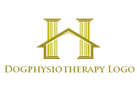 two pillars with a house forming an H
