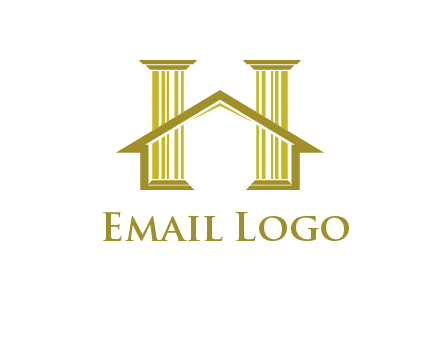 two pillars with a house forming an H