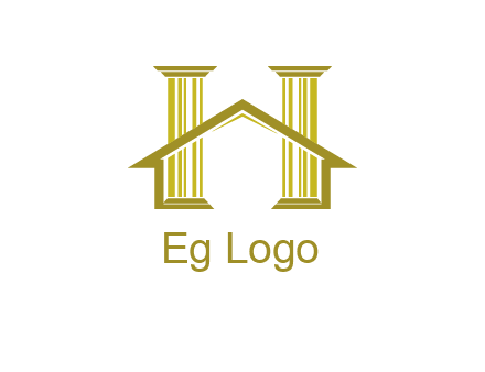 two pillars with a house forming an H