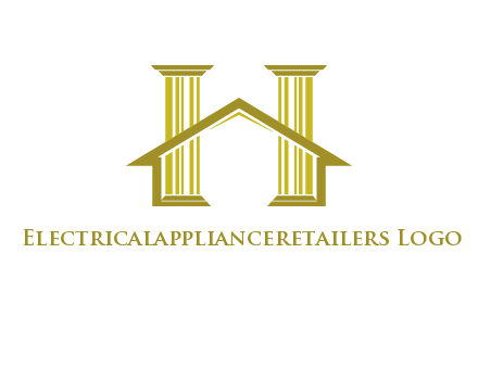 two pillars with a house forming an H