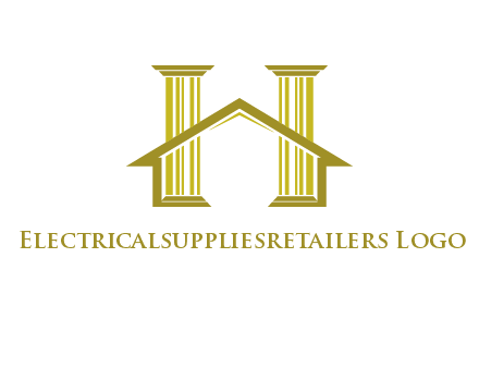 two pillars with a house forming an H