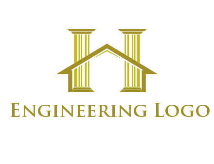 two pillars with a house forming an H