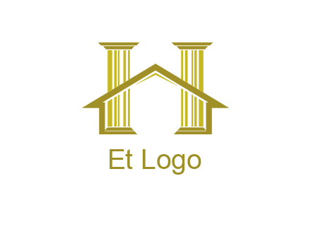 two pillars with a house forming an H