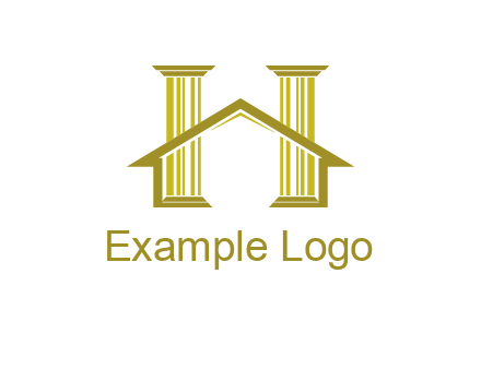 two pillars with a house forming an H