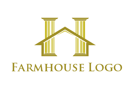 two pillars with a house forming an H