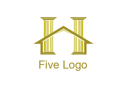 two pillars with a house forming an H