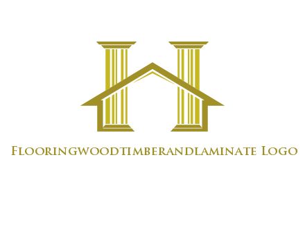 two pillars with a house forming an H