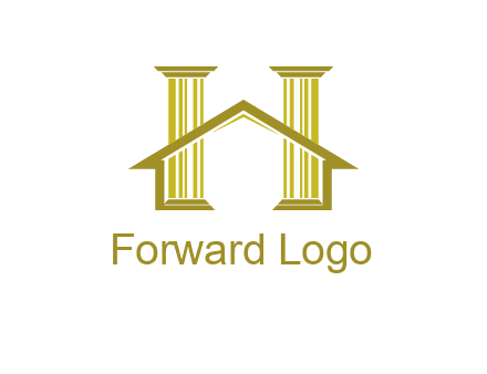 two pillars with a house forming an H