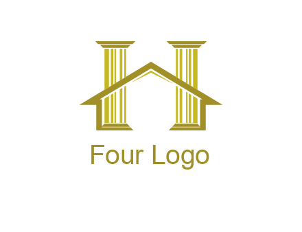 two pillars with a house forming an H