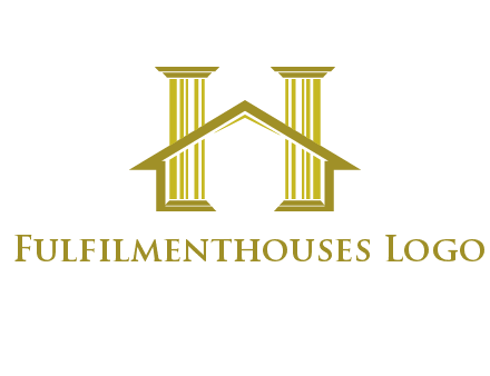 two pillars with a house forming an H