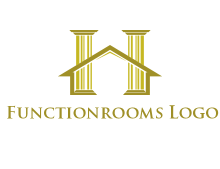 two pillars with a house forming an H