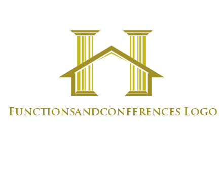 two pillars with a house forming an H