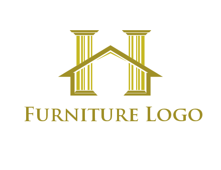 two pillars with a house forming an H
