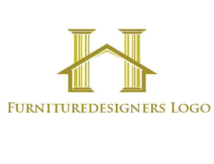 two pillars with a house forming an H