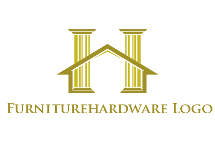 two pillars with a house forming an H