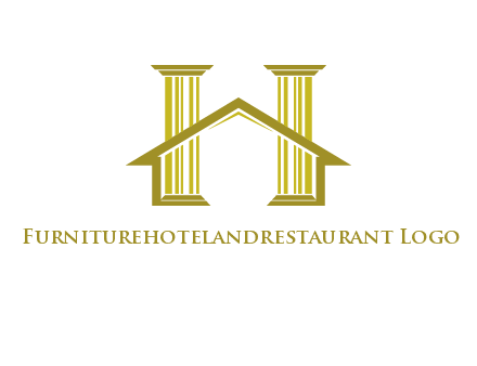 two pillars with a house forming an H