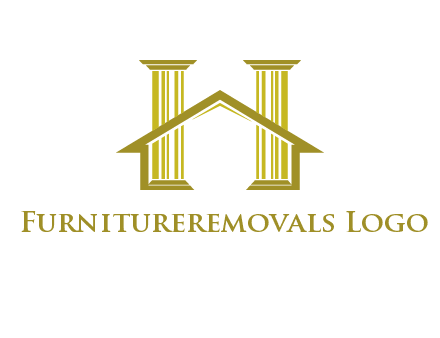 two pillars with a house forming an H