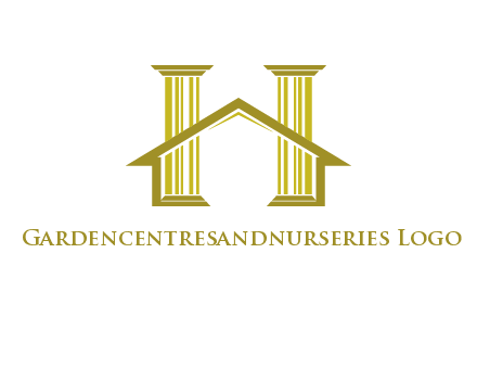 two pillars with a house forming an H