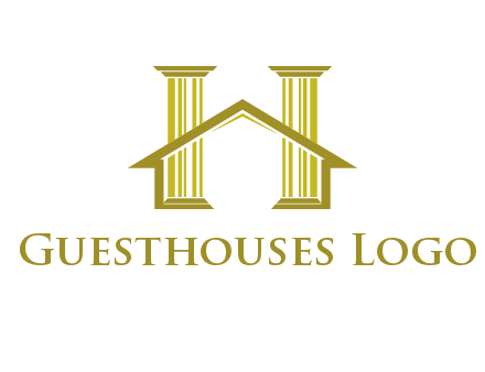 two pillars with a house forming an H