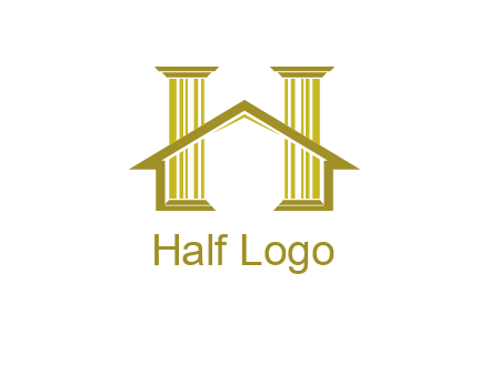 two pillars with a house forming an H