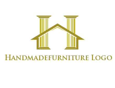 two pillars with a house forming an H