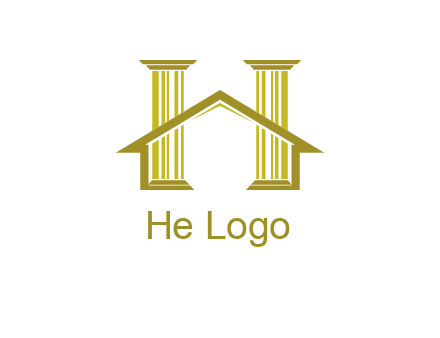 two pillars with a house forming an H