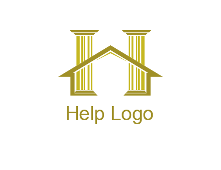two pillars with a house forming an H
