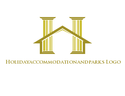 two pillars with a house forming an H