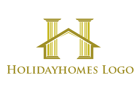 two pillars with a house forming an H