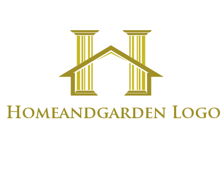 two pillars with a house forming an H