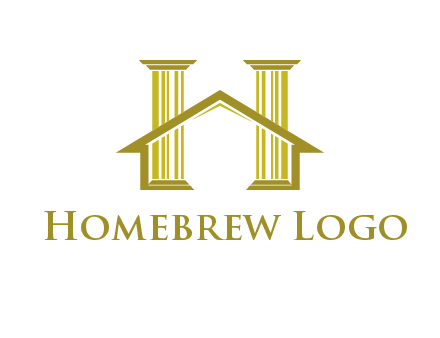 two pillars with a house forming an H