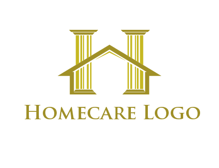 two pillars with a house forming an H