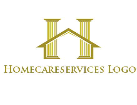 two pillars with a house forming an H