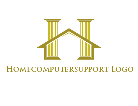 two pillars with a house forming an H