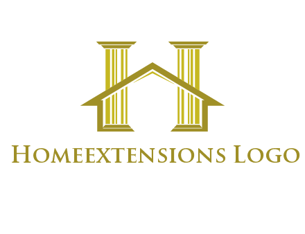 two pillars with a house forming an H