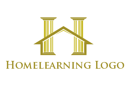 two pillars with a house forming an H