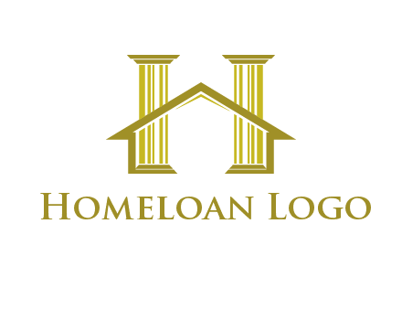 two pillars with a house forming an H
