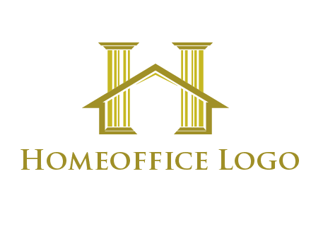two pillars with a house forming an H