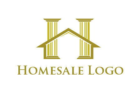 two pillars with a house forming an H