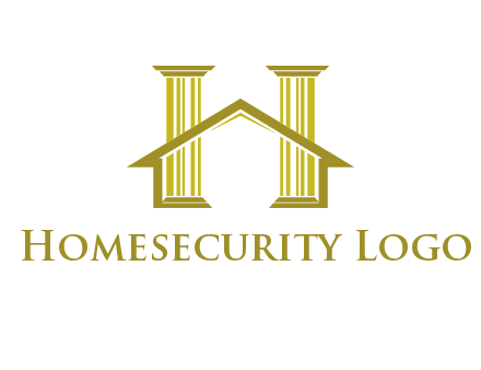 two pillars with a house forming an H