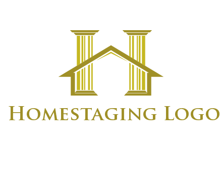 two pillars with a house forming an H