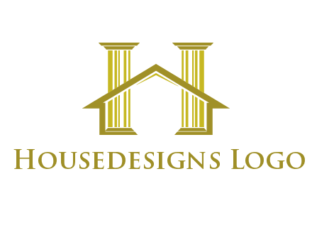 two pillars with a house forming an H