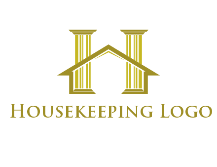 two pillars with a house forming an H