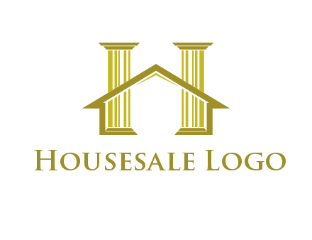 two pillars with a house forming an H