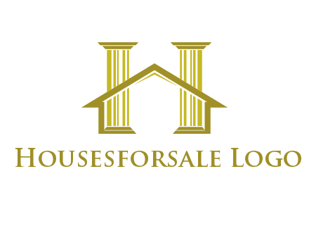 two pillars with a house forming an H