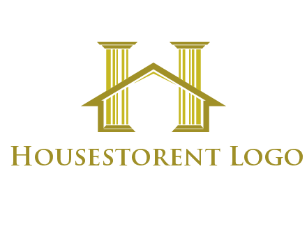 two pillars with a house forming an H
