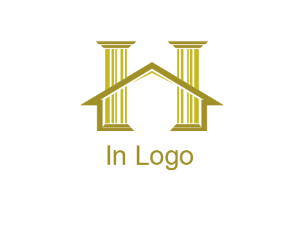 two pillars with a house forming an H