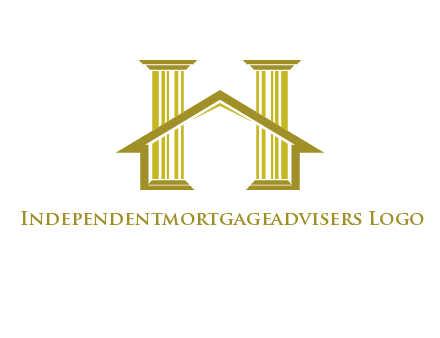 two pillars with a house forming an H