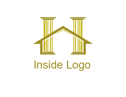 two pillars with a house forming an H